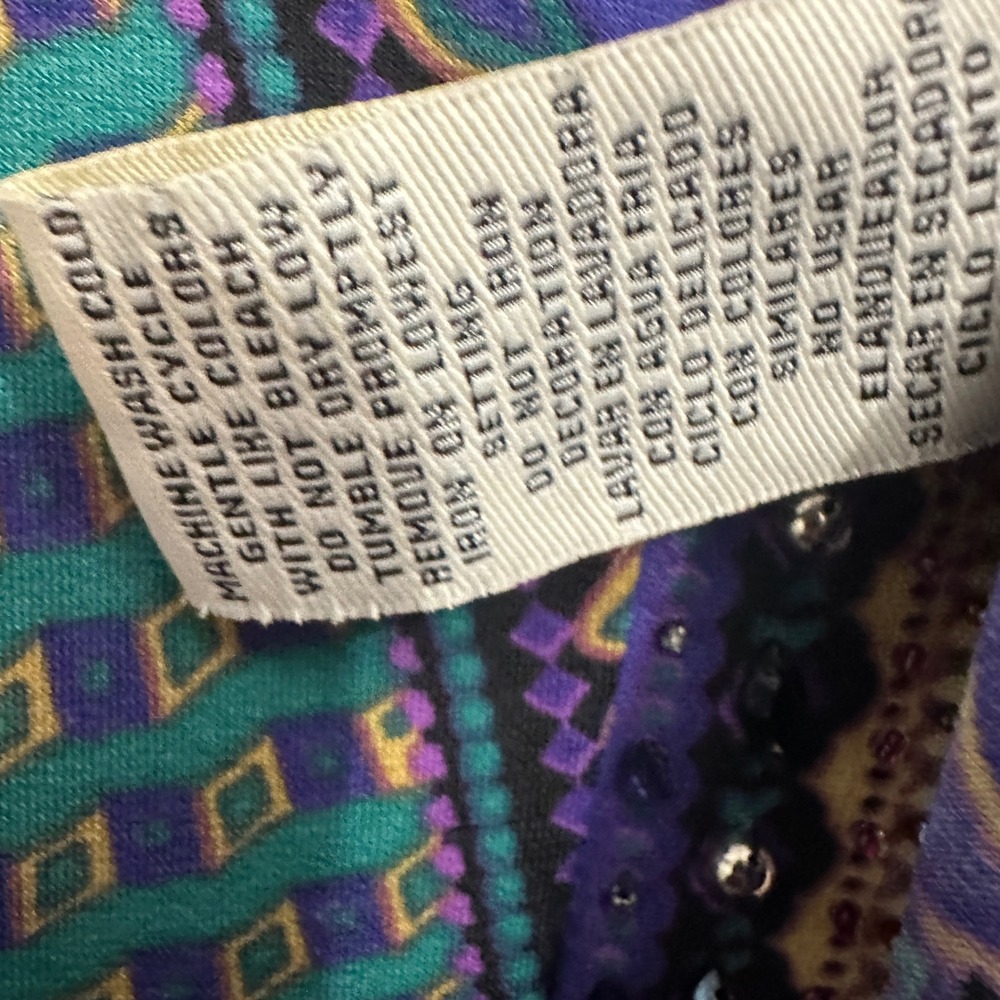 ECI New York Paisley Dress Purple Teal Beaded Empire Waist Roll Tab Sz 12 Boho - Picture 5 of 8
